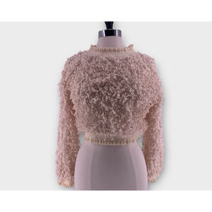 Zara Trafaluc Feather Effect Crop Sweater Cream Scallop Edge S